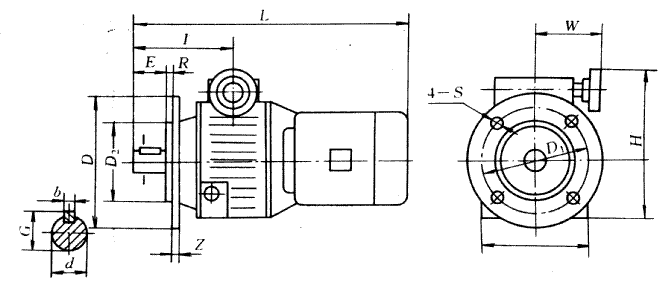 XB系列鋼球無(wú)級(jí)變速器規(guī)格型號(hào)的外形及安裝尺寸
