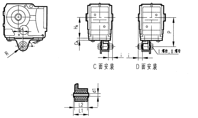 GKAT37-107型斜齒輪弧齒錐齒輪減速電機安裝結(jié)構(gòu)圖尺寸
