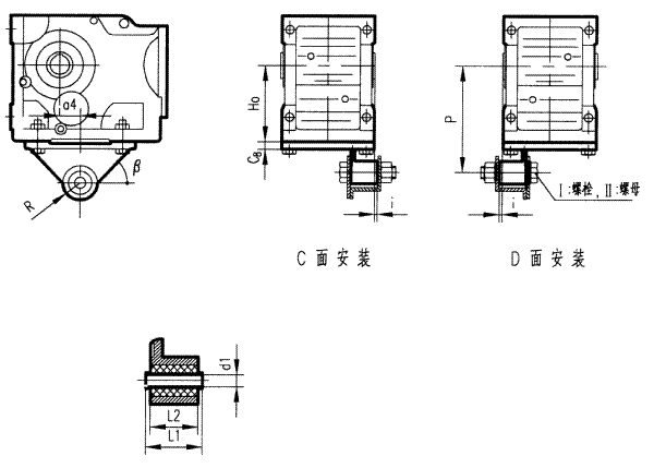 GK127-157型斜齒輪弧齒錐齒輪減速電機安裝結(jié)構(gòu)圖尺寸