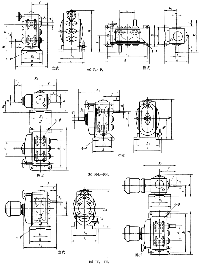 P型齒鏈式無級變速器外型及安裝尺寸(JB/T6952-1993)