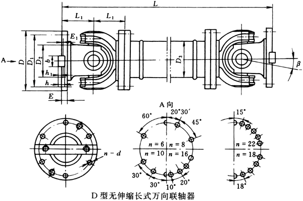 D型無伸縮長式萬向聯(lián)軸器(JB/T3241-91)