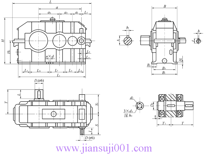 JPT型漸開線圓柱齒輪減速器型式及尺寸(JB/T10244-2001)