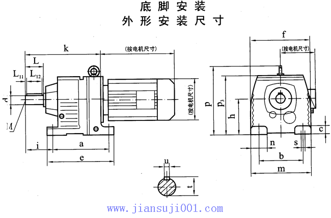 TXR37-TXR167斜齒輪減速電機底腳安裝外形安裝尺寸