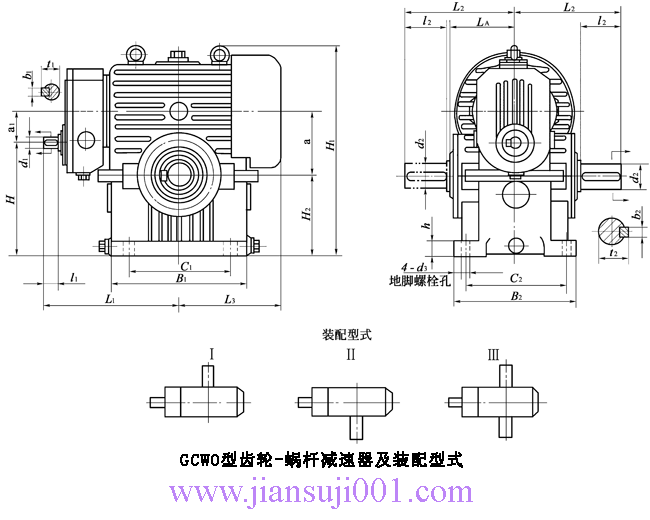 GCWO100��GCWO125��GCWO160��GCWO200��GCWO250���͵��ټ�΁�U��΁݆֮�ϵ��X݆-΁�U�p�������b����ʽ�c��Ҫ�ߴ磨JB/T7008-1993��