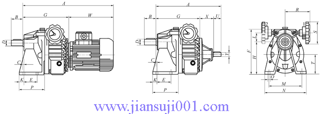 MBNW-2C、MBNWY-2C二級(jí)齒輪減速機(jī)組合外形及安裝尺寸