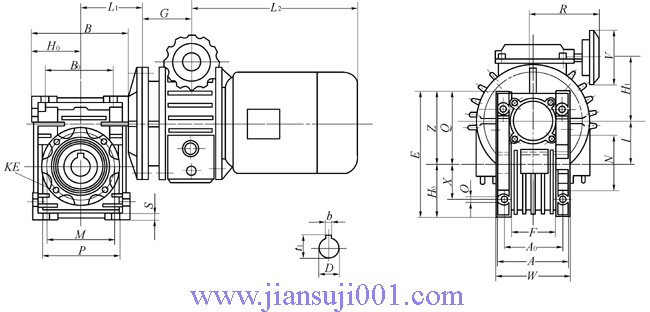 MBN-RV、MB-RV無(wú)級(jí)變速器配蝸輪減速器外形及安裝尺寸