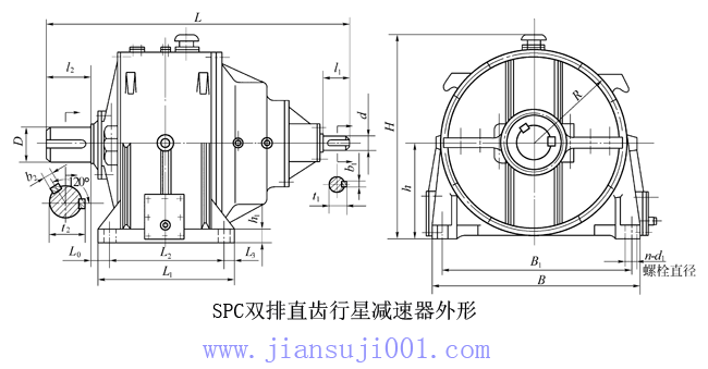 SPC雙排直齒行星減速機(jī)外形及其安裝尺寸