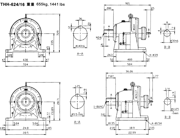 傳仕600系列擺線針輪減速機雙段雙軸型減速機馬達(dá)外形尺寸(THH624/16……)