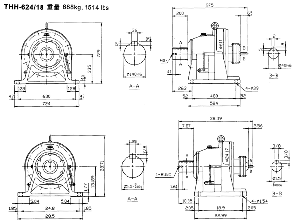傳仕600系列擺線針輪減速機雙段雙軸型減速機馬達(dá)外形尺寸(THH624/16……)