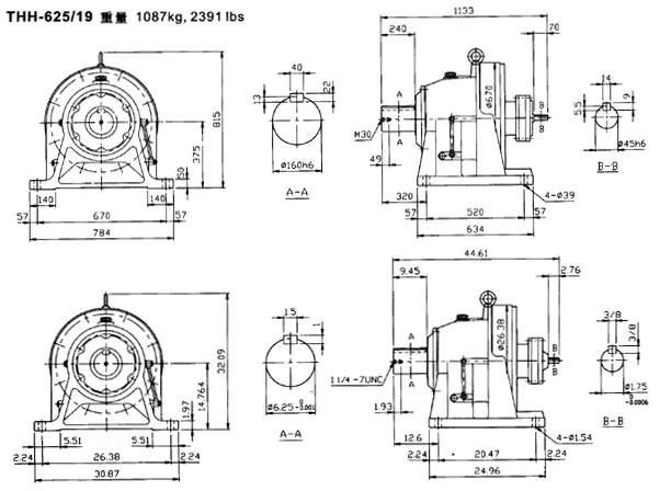傳仕600系列擺線針輪減速機雙段雙軸型減速機馬達(dá)外形尺寸(THH624/16……)