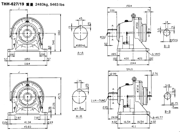 傳仕600系列擺線針輪減速機雙段雙軸型減速機馬達(dá)外形尺寸(THH624/16……)