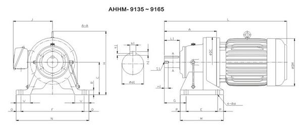 ADC系列擺線減速機(jī)尺寸圖表AHHM-9135~9165