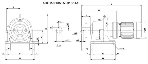 ADC系列擺線減速機(jī)尺寸圖表AHHM-9135~9185TA