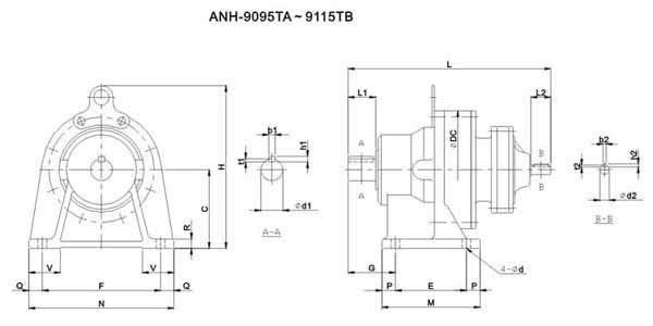 ADC系列擺線(xiàn)減速機(jī)尺寸圖表ANH-9095~9115
