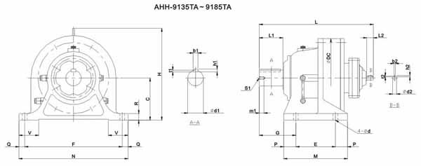 ADC系列擺線(xiàn)減速機(jī)尺寸圖表AHH-9135~9185TA