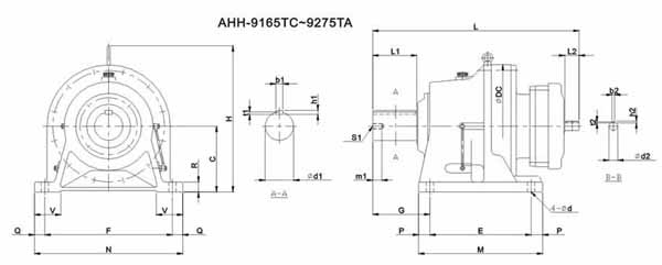 ADC系列擺線(xiàn)減速機(jī)尺寸圖表AHH-9165TC~9275TA