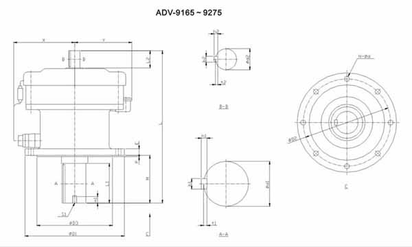 ADC系列擺線(xiàn)減速機(jī)尺寸圖表ADV-9165~9275