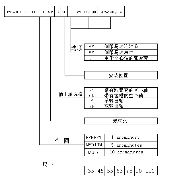 DYNABOX正交精密行星齒輪減速機標記示例及安裝方式