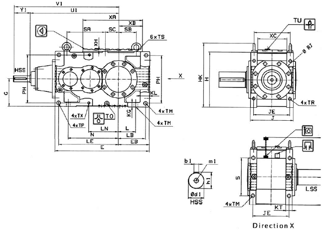 MC系列硬齒面中型齒輪減速機安裝尺寸(3級錐齒輪—斜齒輪減速器水平安裝)