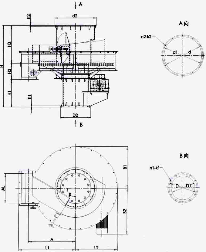 PZH型座式圓盤(pán)給料機(jī)外形及安裝尺寸圖