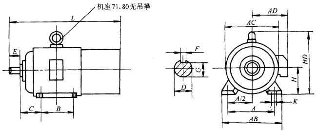 SEJ系列電磁制動三相異步電動機外形尺寸(H71~160mm)