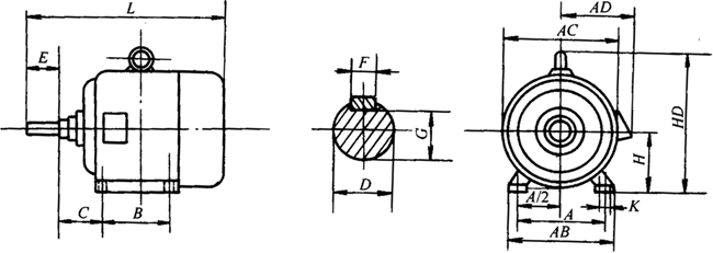 YDT系列機(jī)風(fēng)機(jī)水泵專用變極多速異步電動機(jī)外形尺寸(H80~315mm)