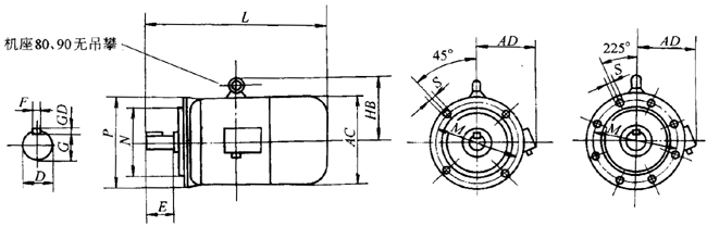 YEJ系列電磁制動三相異步電動機(jī)外形尺寸(H80~225mm)