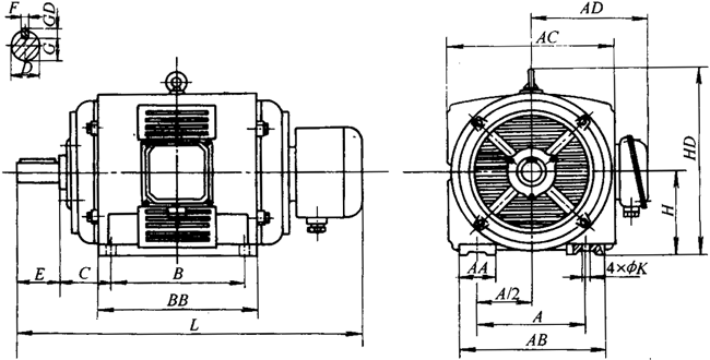 YR系列(IP23)三相異步電動機(jī)外形及尺寸(H160~280mm)