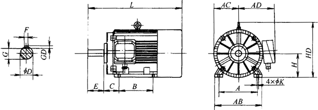 YTSP系列(IC411)變頻調速三相異步電動機外形尺寸(H90~355mm)